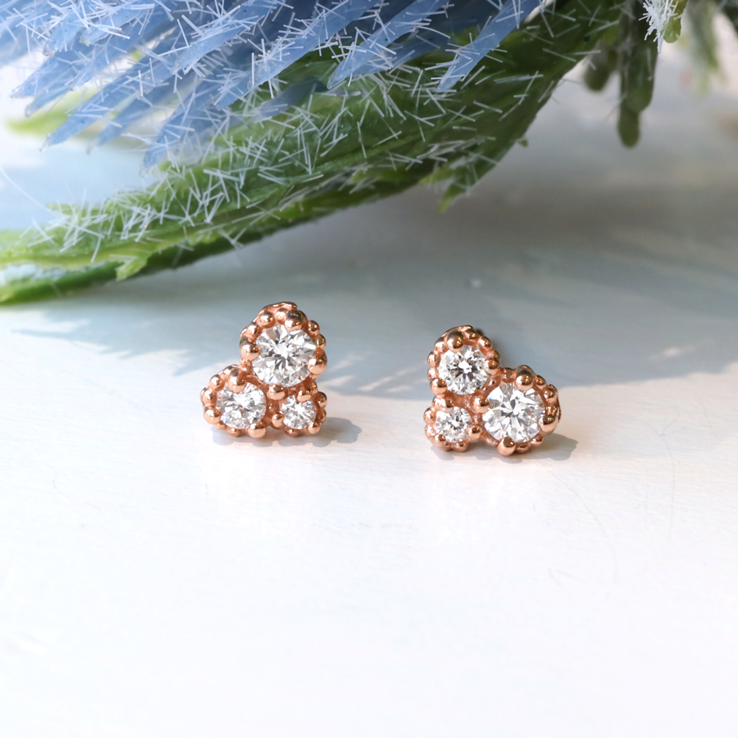 Mia- 0.21 CT Round Moissanite Three Stone  Stud Earrings