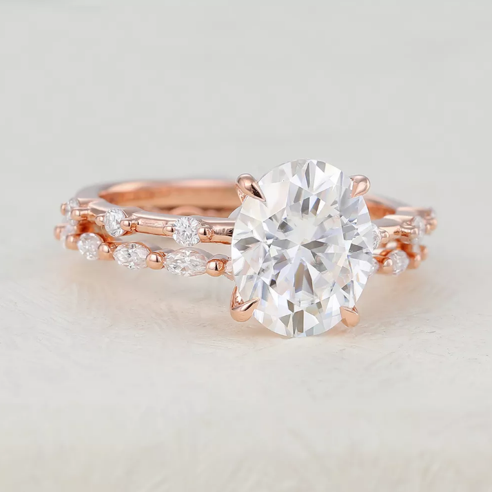 Everett-3.0 Carats Oval Moissanite Dainty Bridal Ring Set