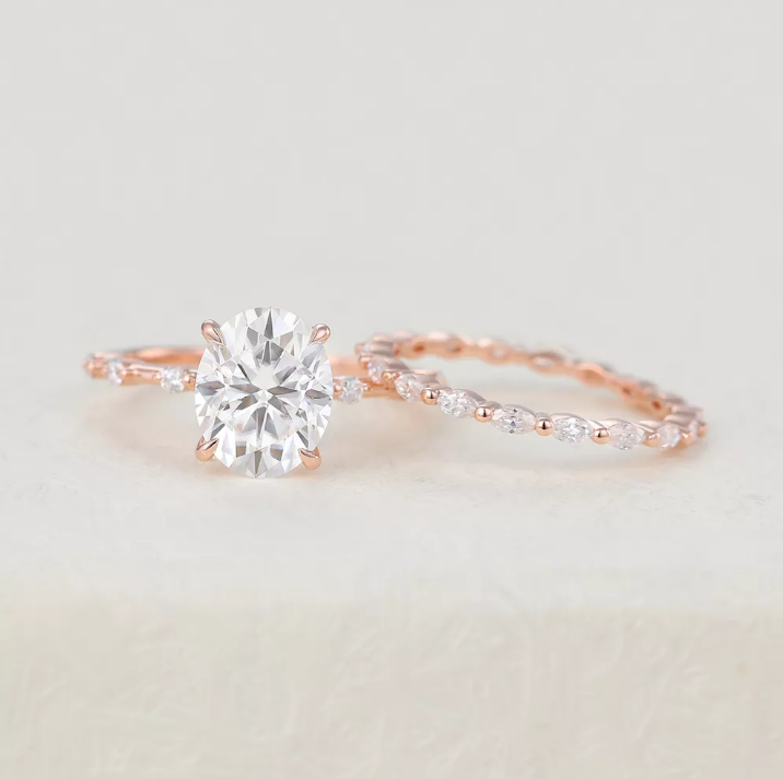 Everett-3.0 Carats Oval Moissanite Dainty Bridal Ring Set
