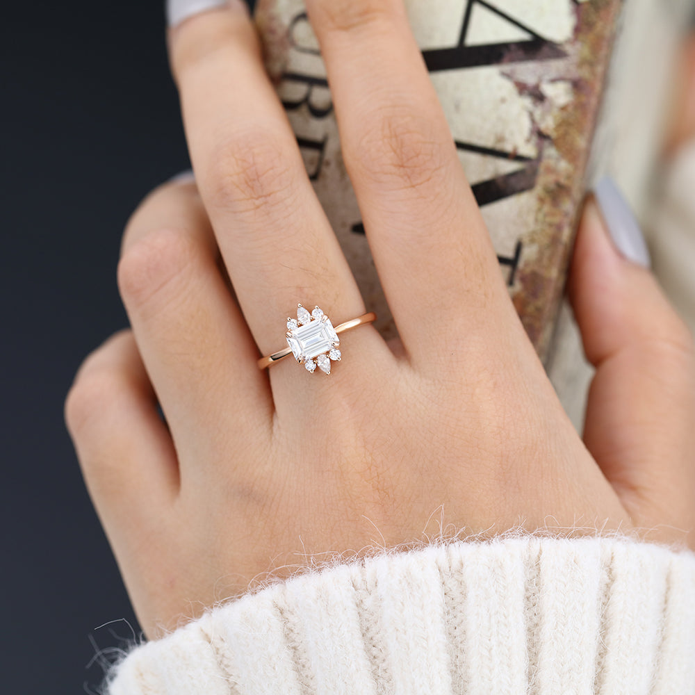 Harley-0.92 Carats Emerald Moissanite Pave Engagement Ring