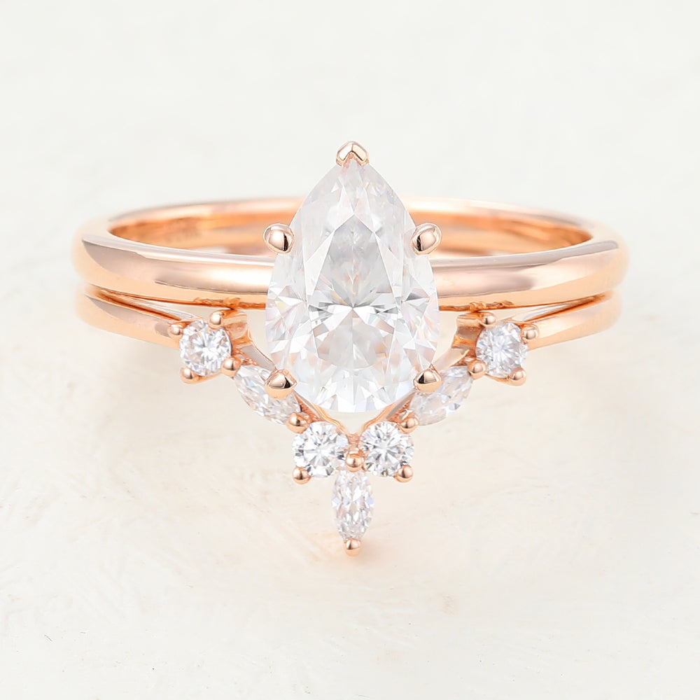 Jasper-1.5 Carats Pear Moissanite Solitire Bridal Ring Set