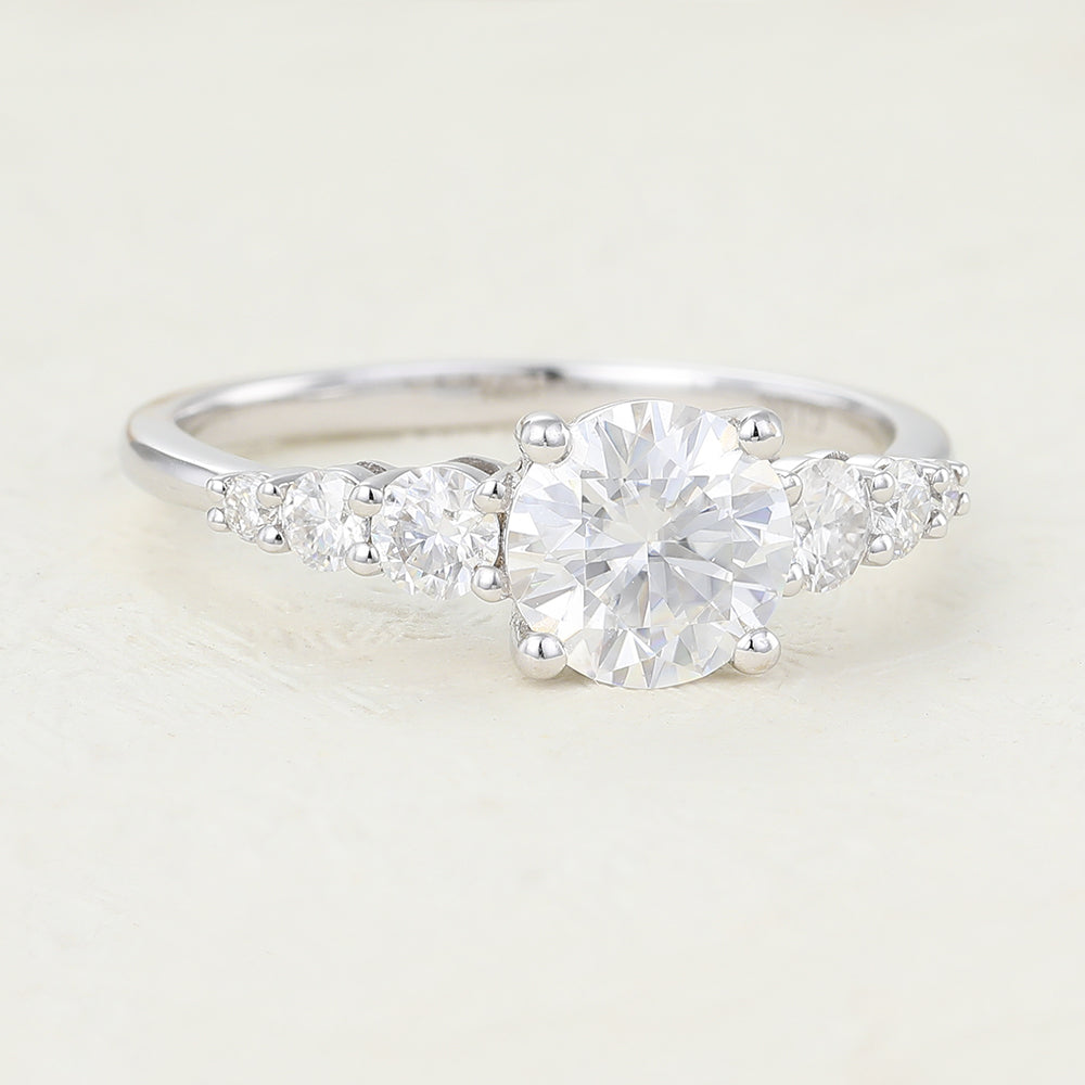 Dahlia-0.88 Carats Round Moissanite Pave Engagement Ring