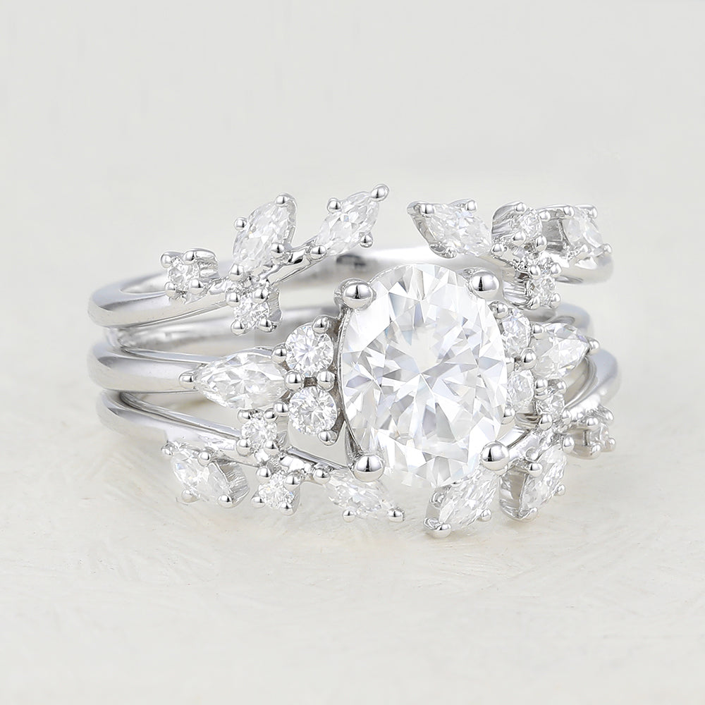 Kai-1.33 Carats Oval Moissanite Cluster Bridal Ring Set