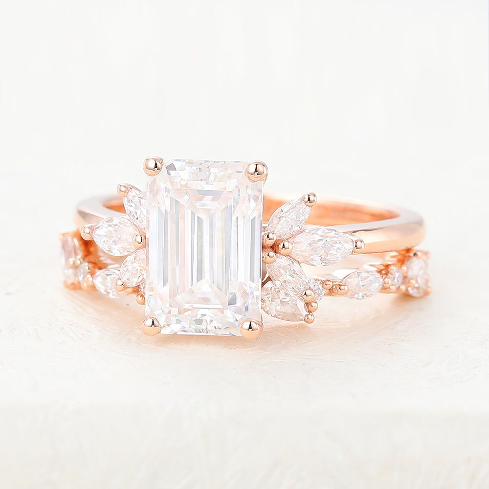 Jonah-1.89 Carats Emerald Moissanite Cluster Bridal Ring Set
