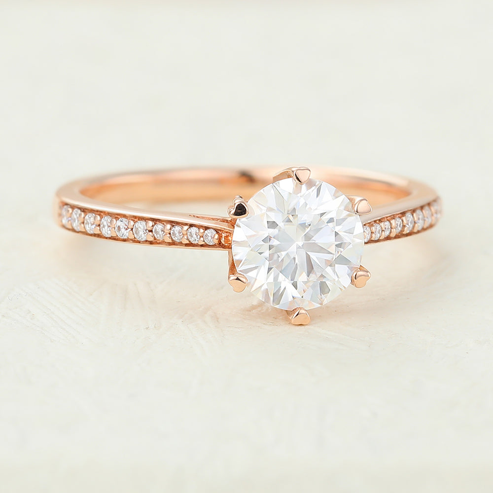 Vivienne-0.68 Carats Round Moissanite Pave Engagement Ring
