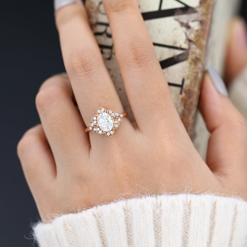 Juliette-1.33 Carats Oval Moissanite Vintage Engagement Ring