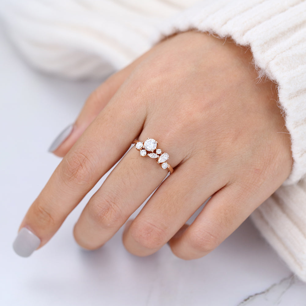 Blake-1.0 TCW Marquise, Round & Pear  Moissanite Cluster Wedding Band