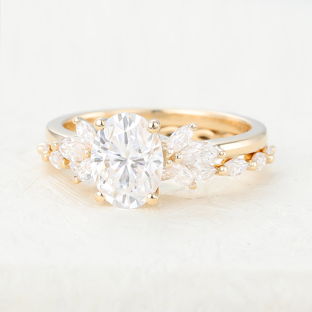 Ivy-1.33 Carats Oval Moissanite Cluster Bridal Ring Set