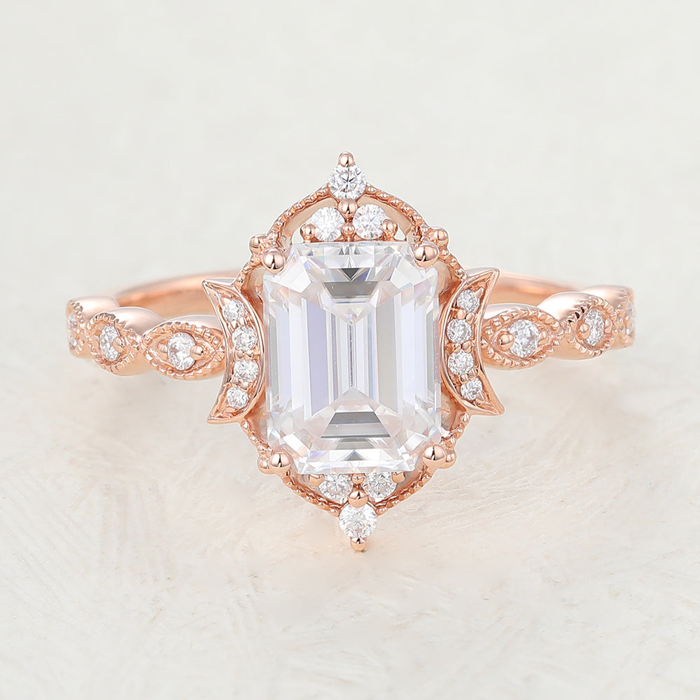 Francesca-1.60 Carats Emerald Moissanite Vintage Engagement Ring