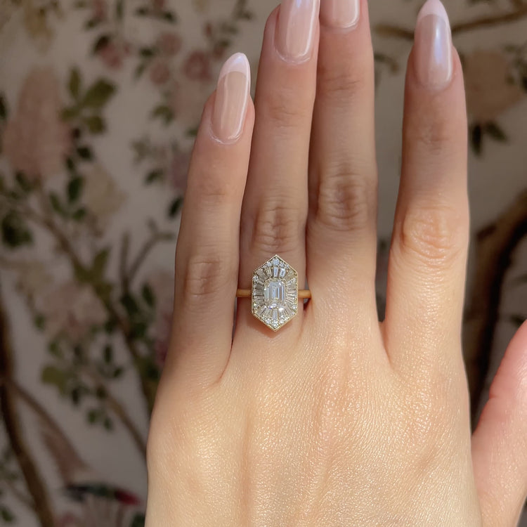 0.70 CT Emerald Shape Ballerina CVD Diamond Engagement Ring