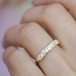 0.48 TCW Pear, Baguette and Round Cluster Wedding Band