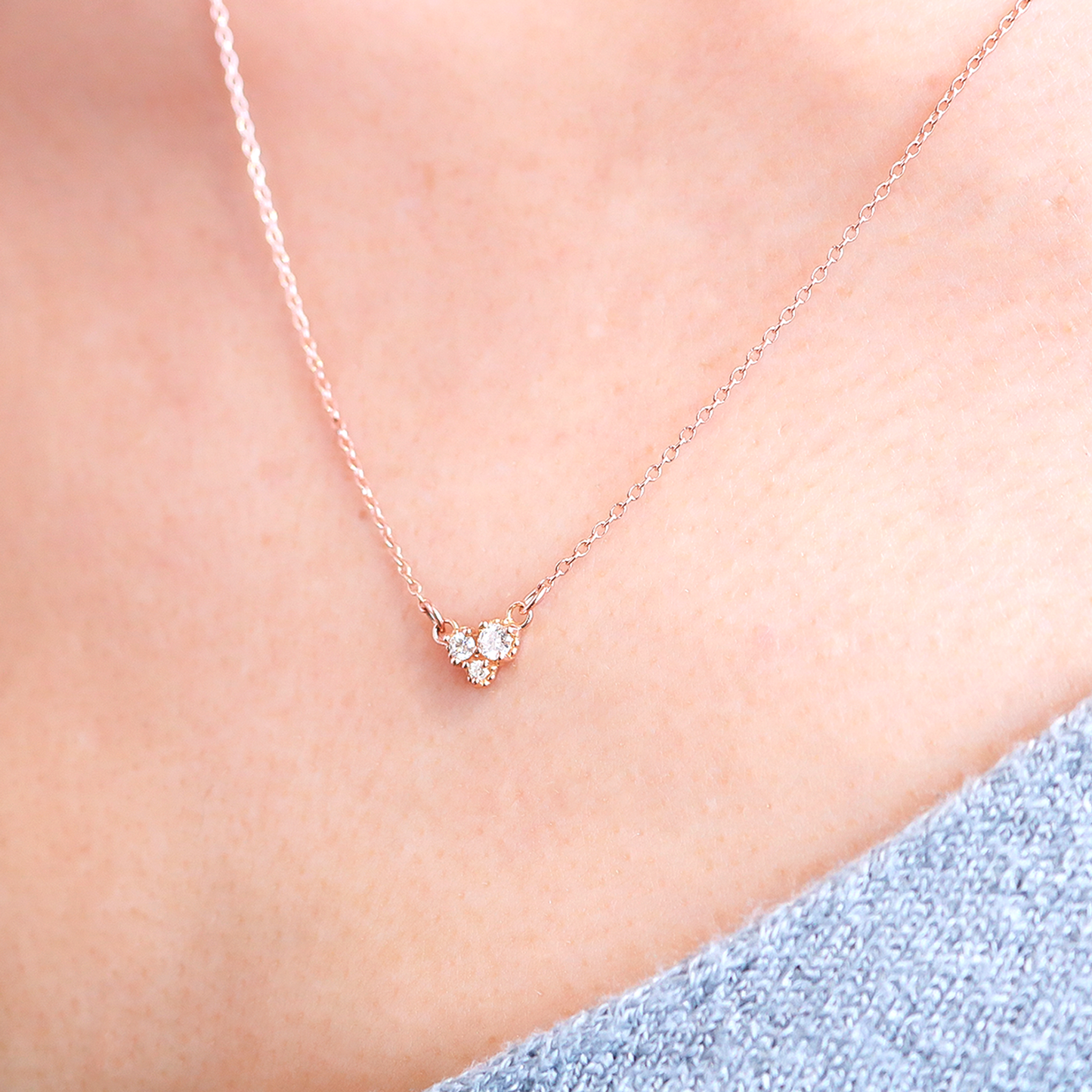 Olivia-0.11 Carats Heart Moissanite Three Stone Style Necklace