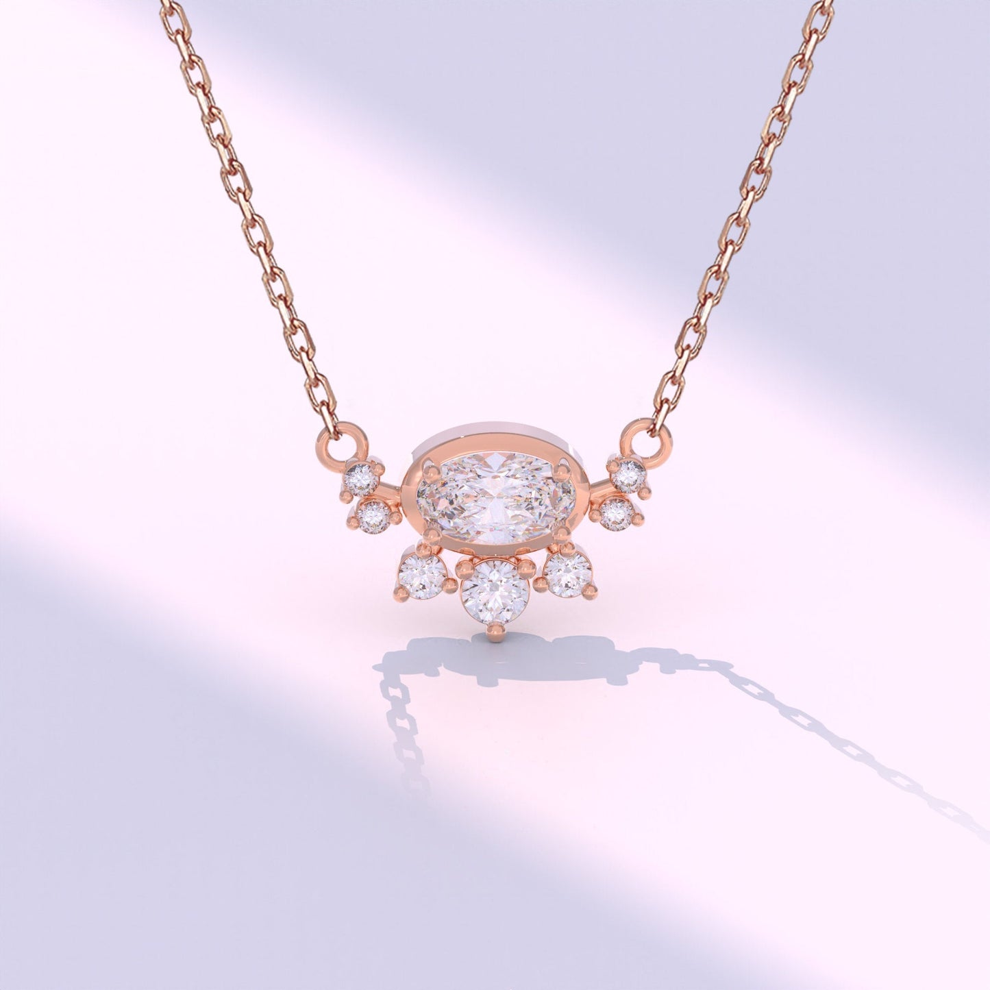 Aurora-1.0 Carats Oval Moissanite Cluster Necklace