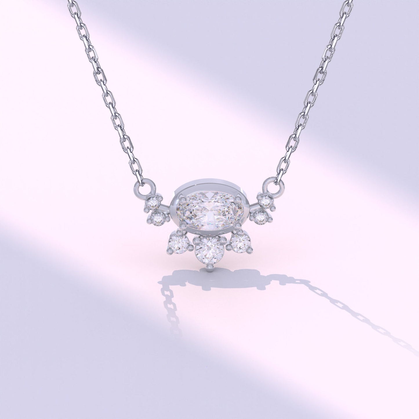 Aurora-1.0 Carats Oval Moissanite Cluster Necklace