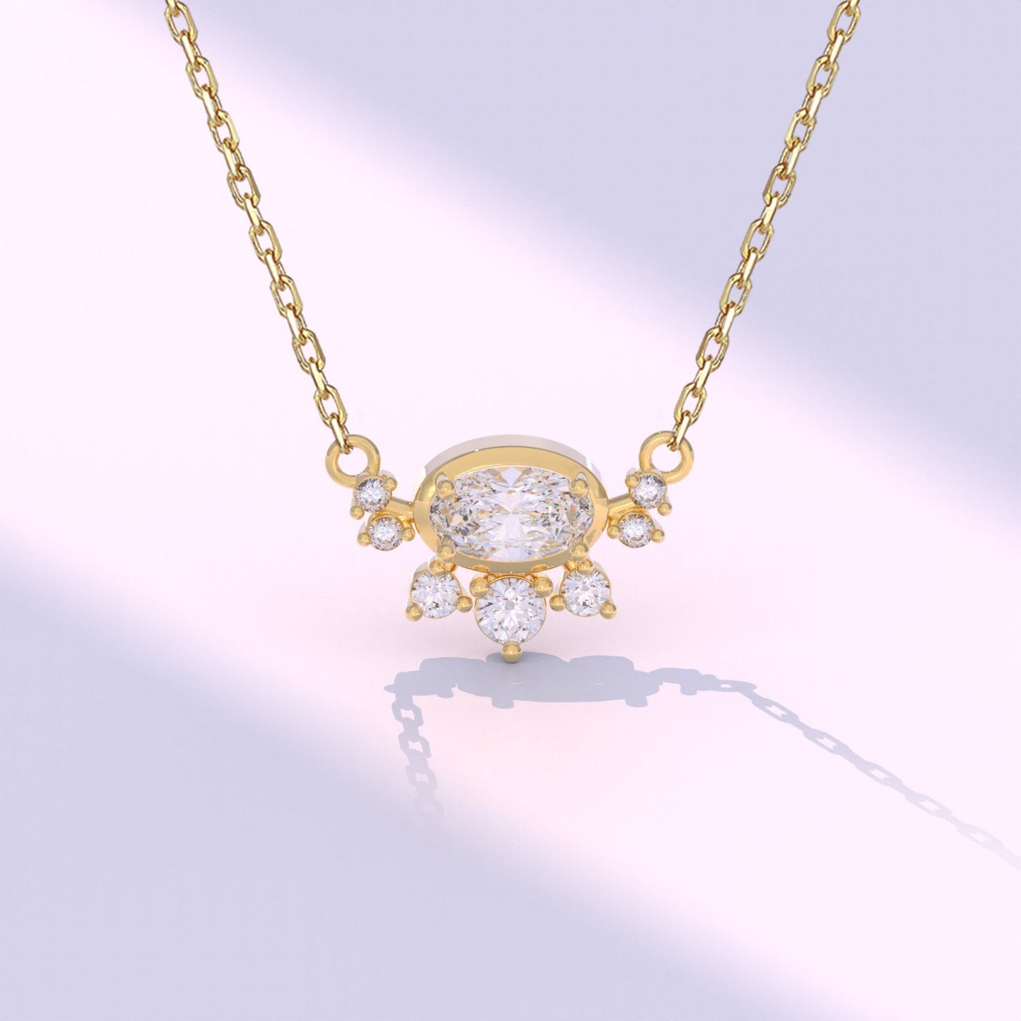 Aurora-1.0 Carats Oval Moissanite Cluster Necklace