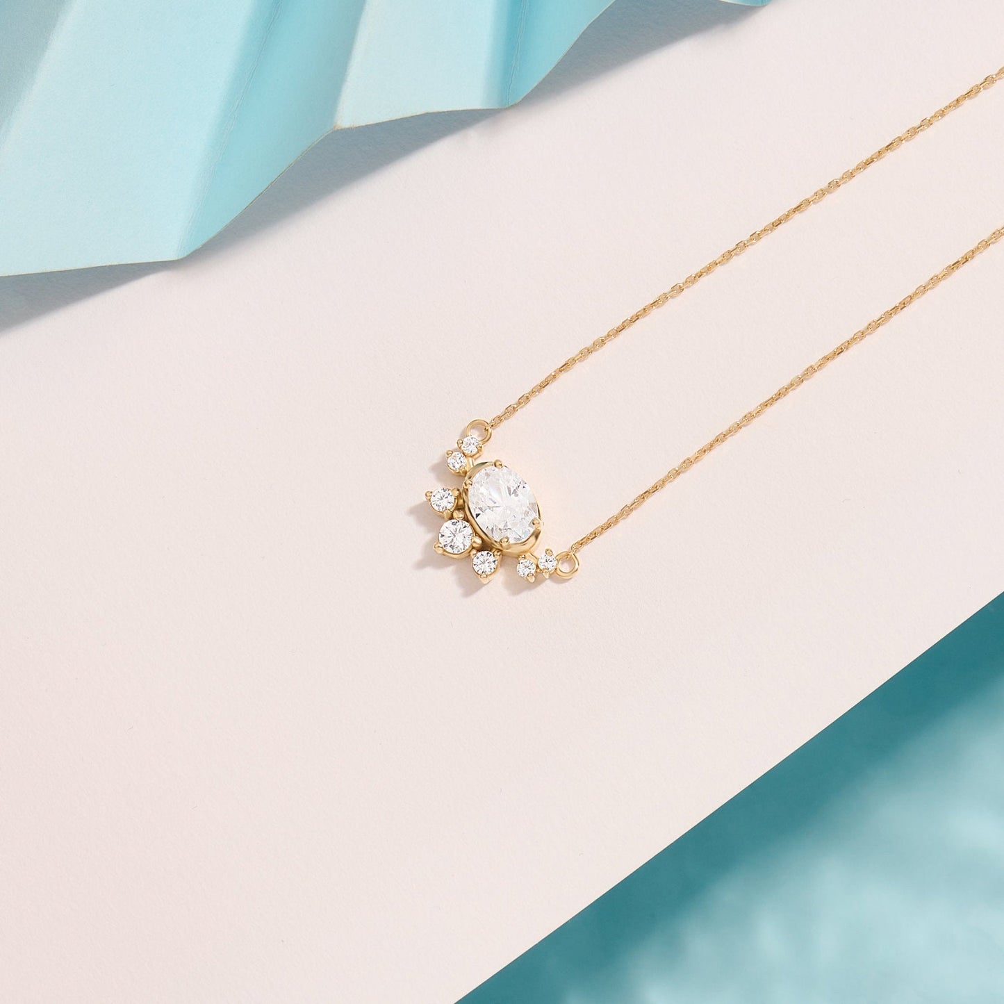 Aurora-1.0 Carats Oval Moissanite Cluster Necklace
