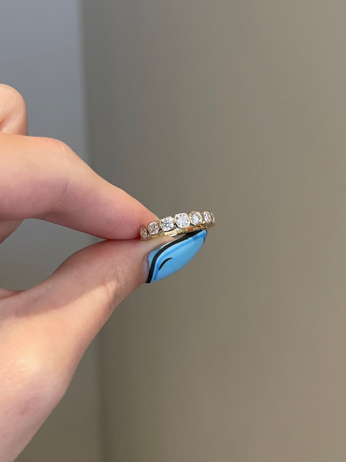 Hunter-0.9 TCW Cushion  Moissanite Bezel  Wedding Band