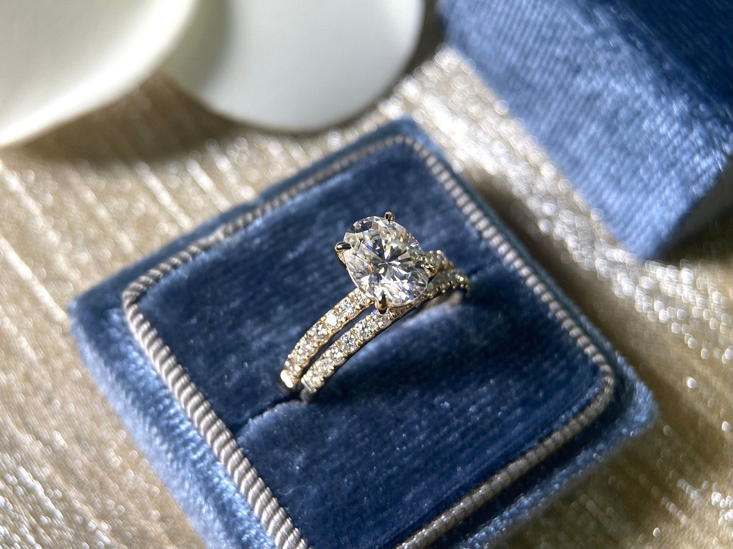 Spencer-1.5 Carats Oval Moissanite Pave Bridal Ring Set