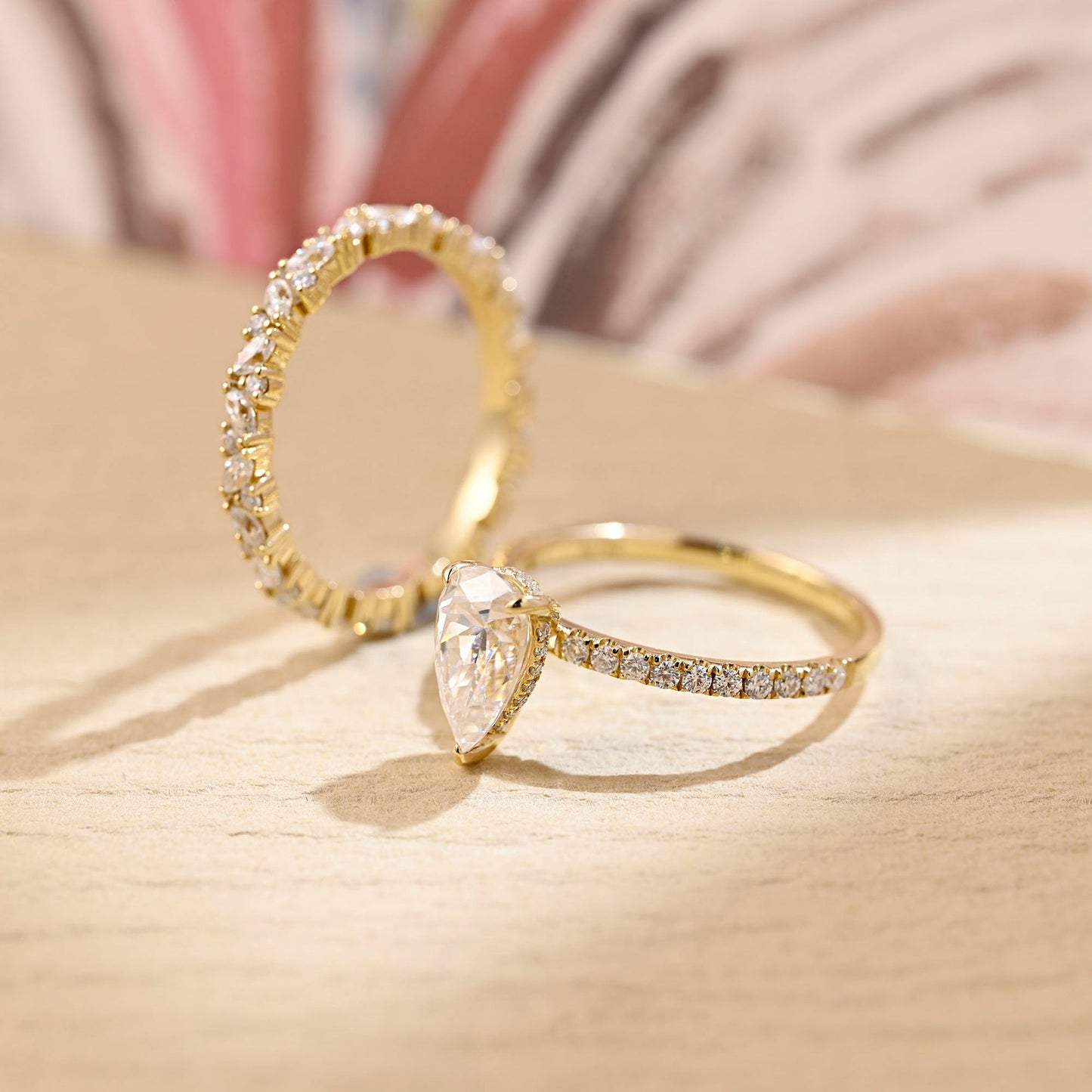 Arthur-1.5 Carats Pear Moissanite Pave Bridal Ring Set