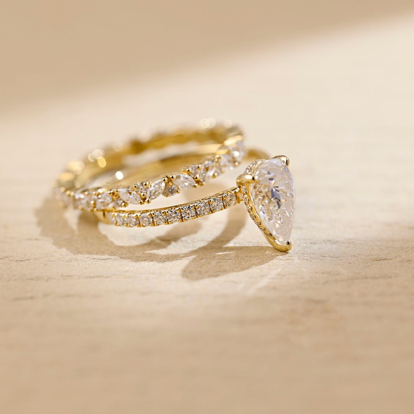Arthur-1.5 Carats Pear Moissanite Pave Bridal Ring Set