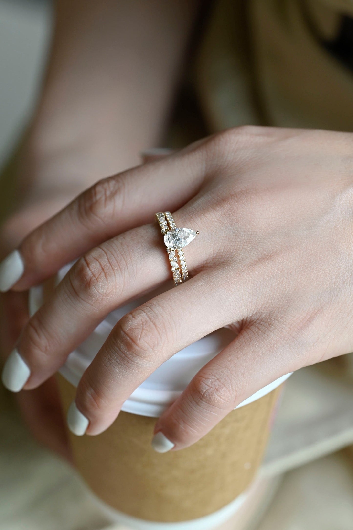 Arthur-1.5 Carats Pear Moissanite Pave Bridal Ring Set