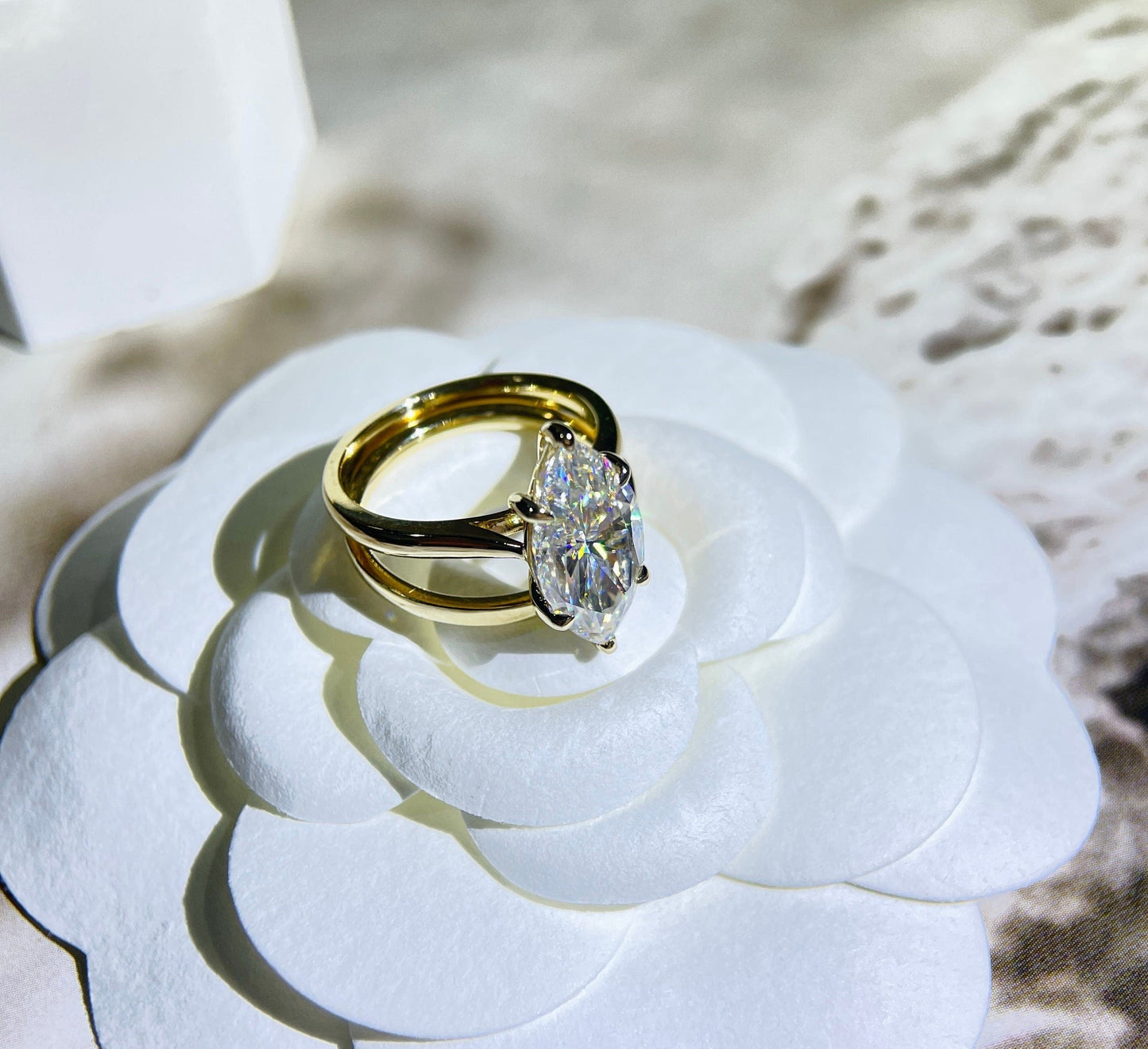 Marley-3.0 Carats Marquise Moissanite Solitaire Bridal Ring Set