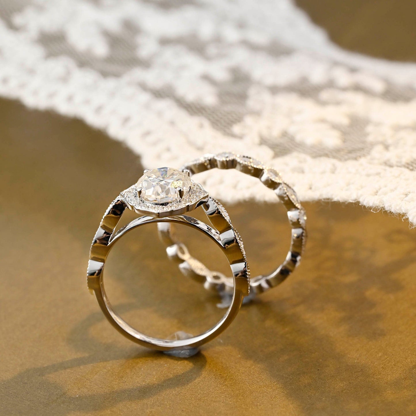 Tessa-2.0 Carats Oval Moissanite Vintage Bridal Ring Set