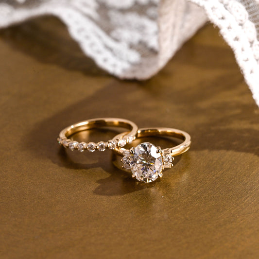 Celeste-2.5 Carats Oval Moissanite Cluster Bridal Ring Set