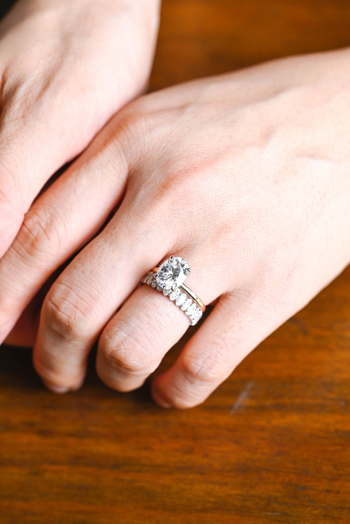 Barrett-2.0 Carats Oval Moissanite Hidden Halo Bridal Ring Set