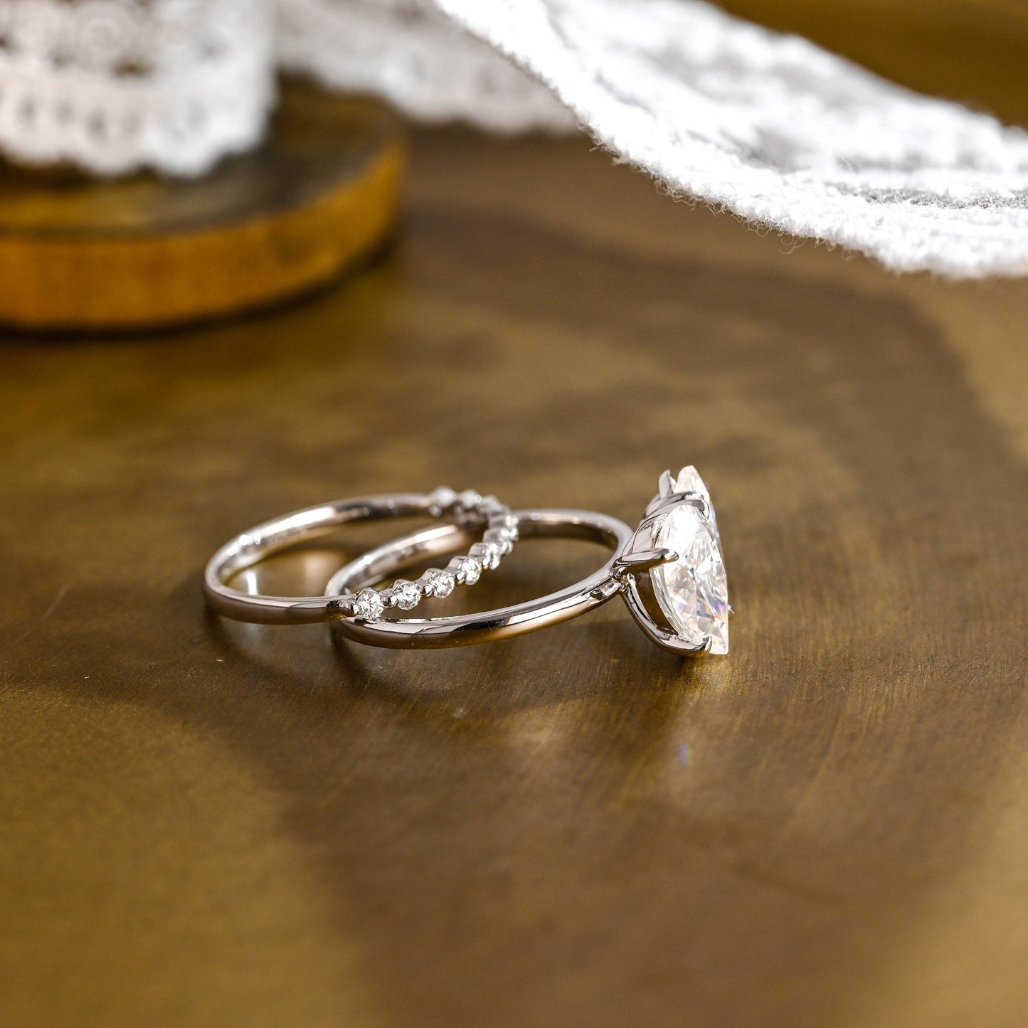 Maeve-4.5 Carats Pear & Marquise Moissanite Two Stone Style Bridal Ring Set