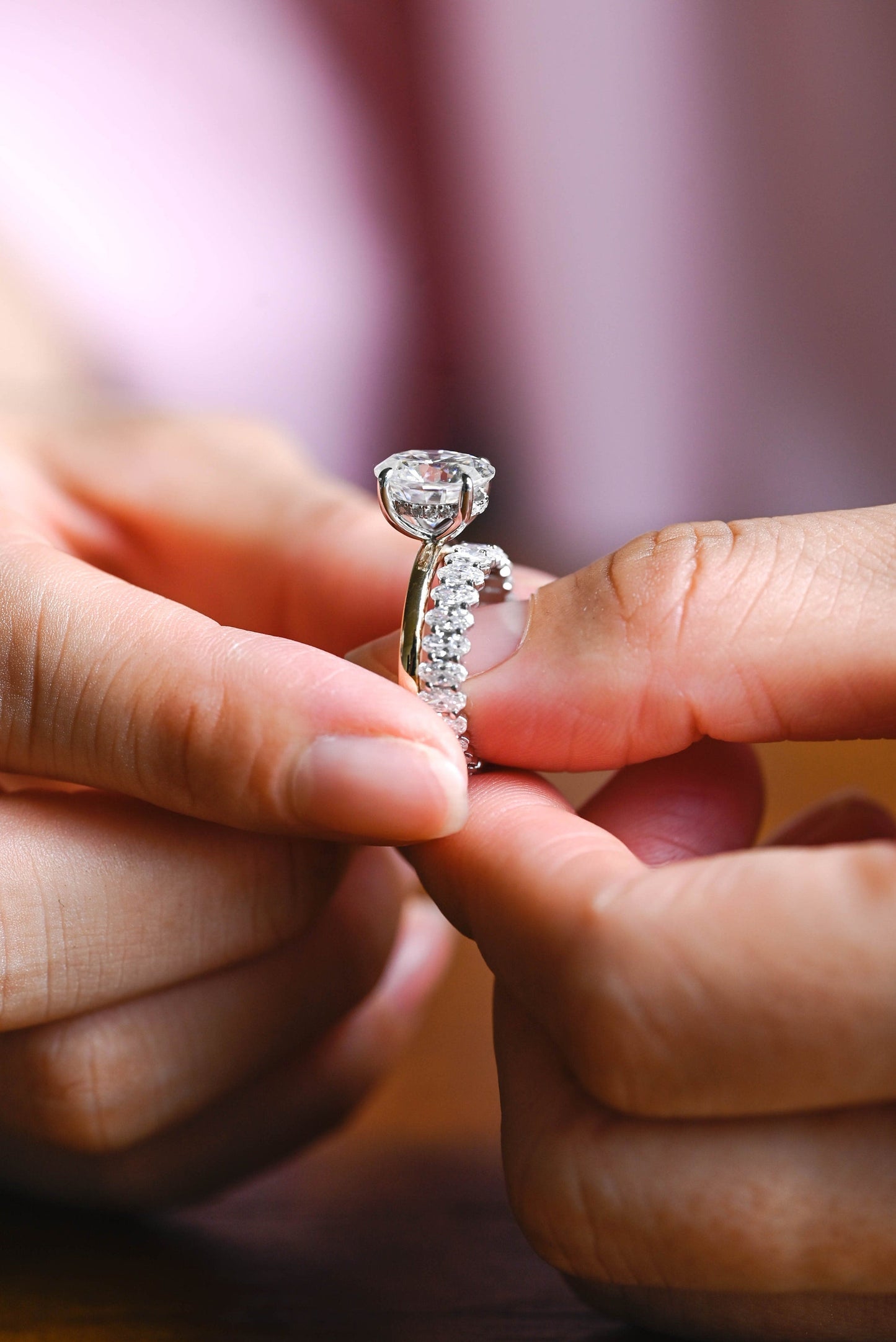 Barrett-2.0 Carats Oval Moissanite Hidden Halo Bridal Ring Set