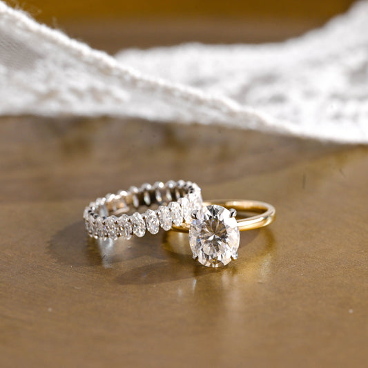 Barrett-2.0 Carats Oval Moissanite Hidden Halo Bridal Ring Set