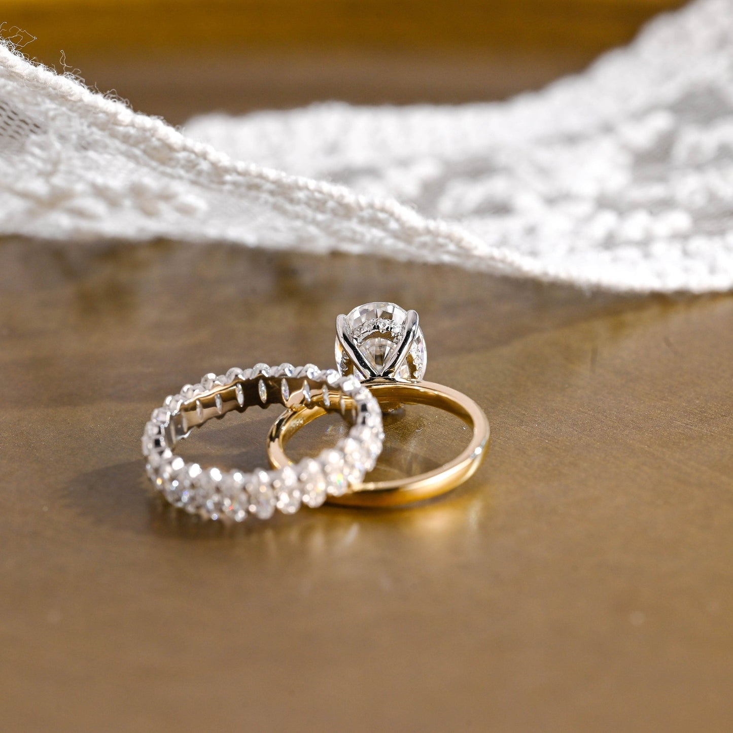 Barrett-2.0 Carats Oval Moissanite Hidden Halo Bridal Ring Set