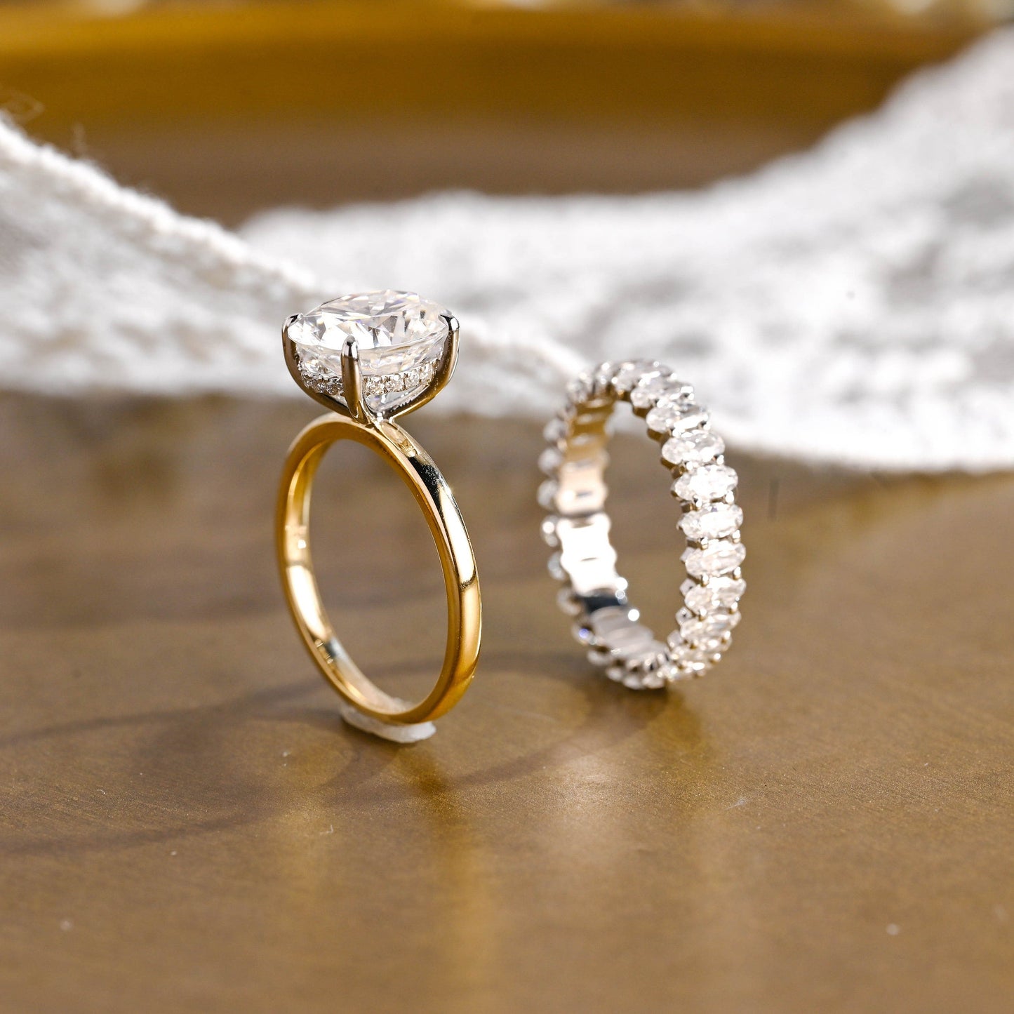 Barrett-2.0 Carats Oval Moissanite Hidden Halo Bridal Ring Set