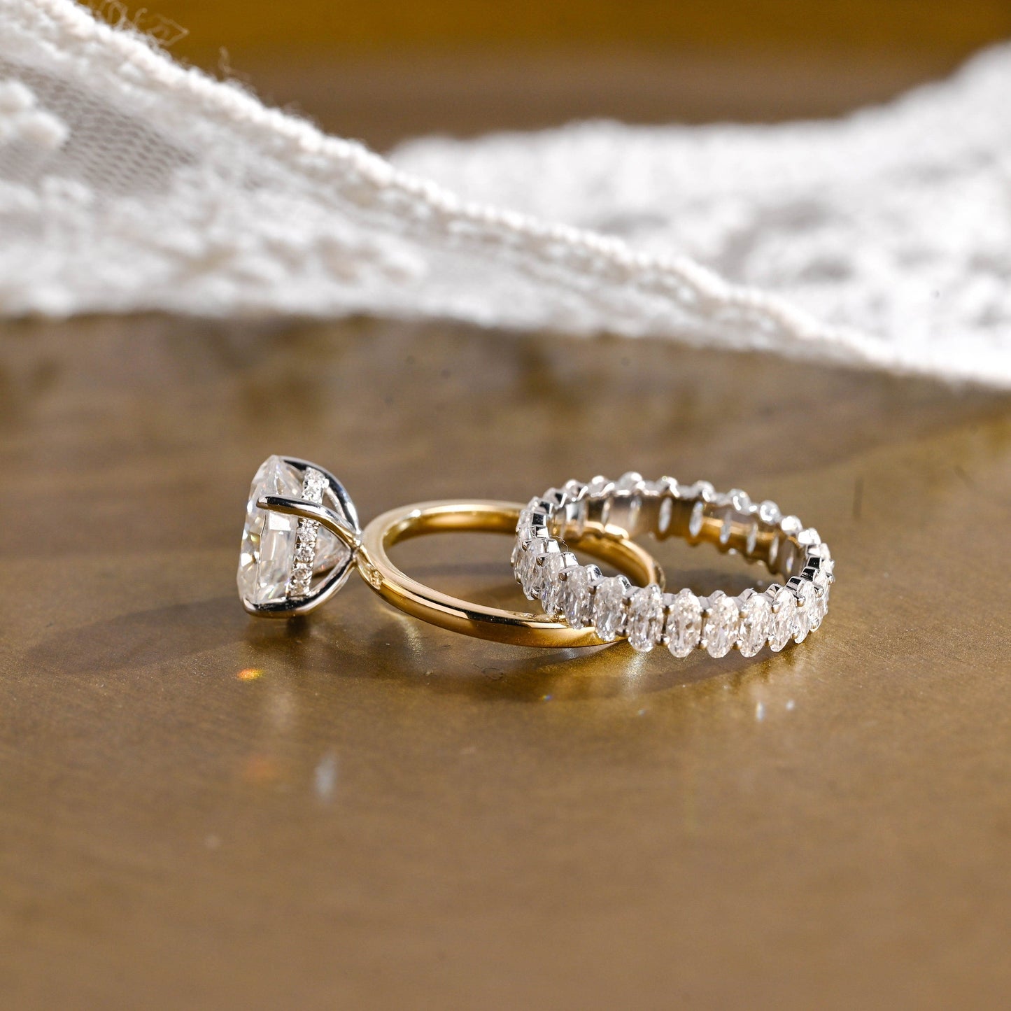 Barrett-2.0 Carats Oval Moissanite Hidden Halo Bridal Ring Set