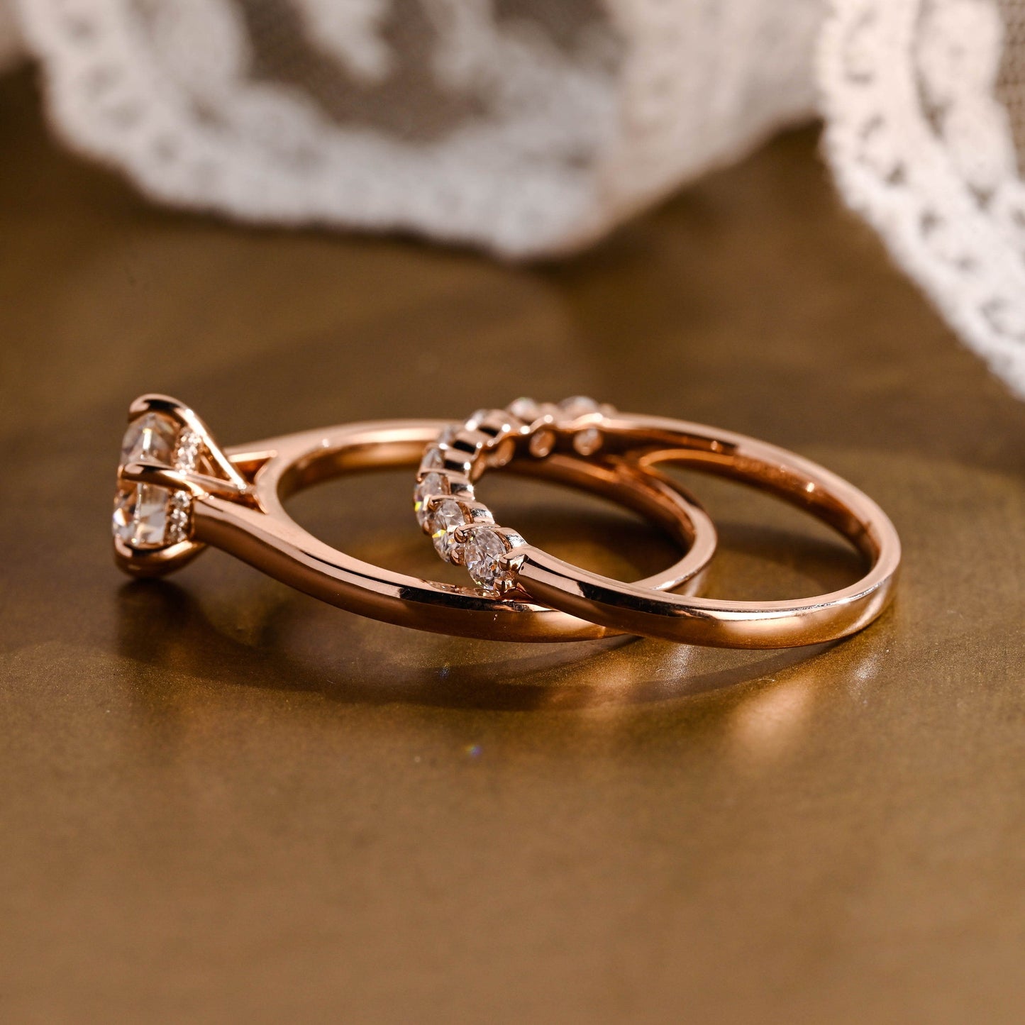 Eliza-2.0 Carats Round Moissanite Hidden Halo Bridal Ring Set