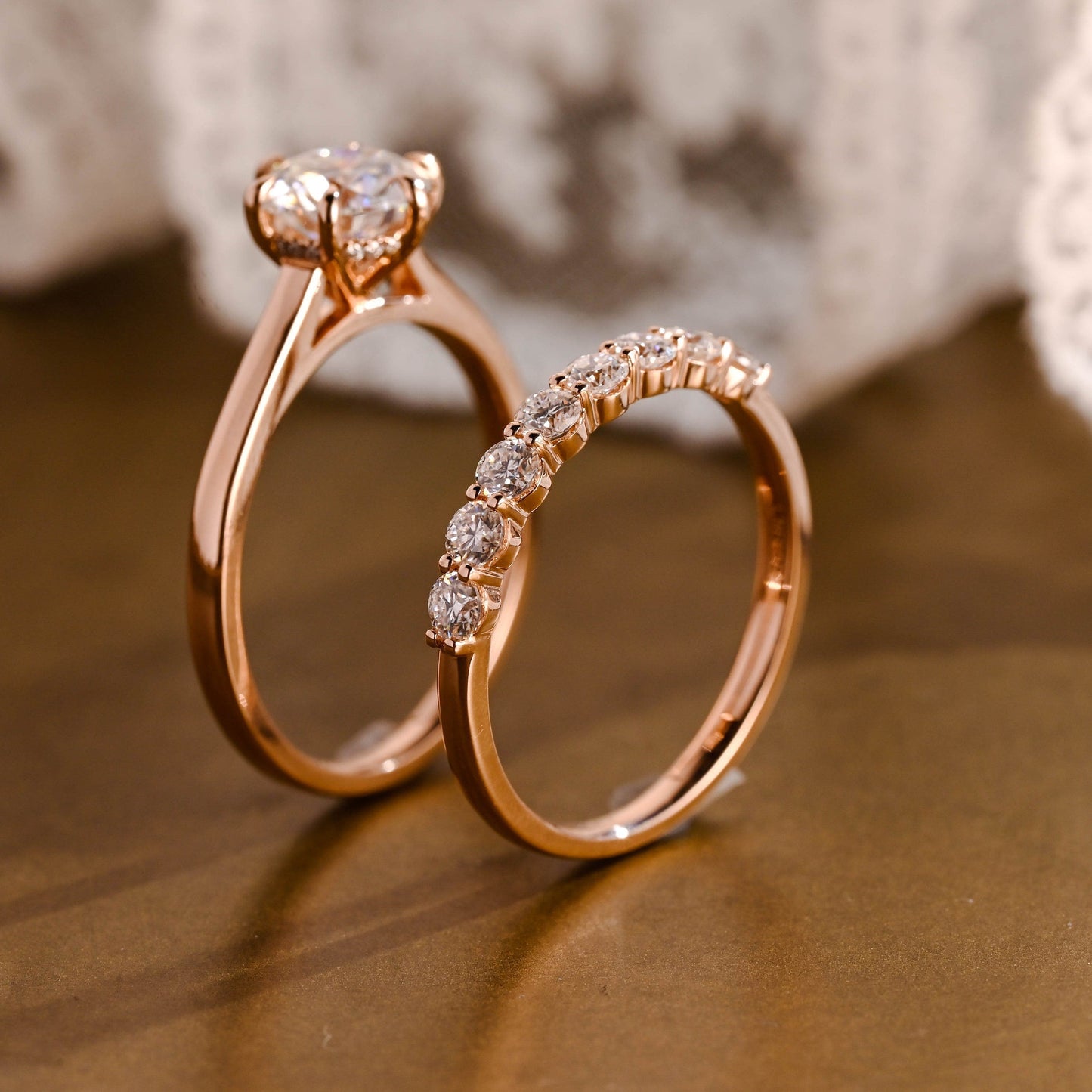 Eliza-2.0 Carats Round Moissanite Hidden Halo Bridal Ring Set