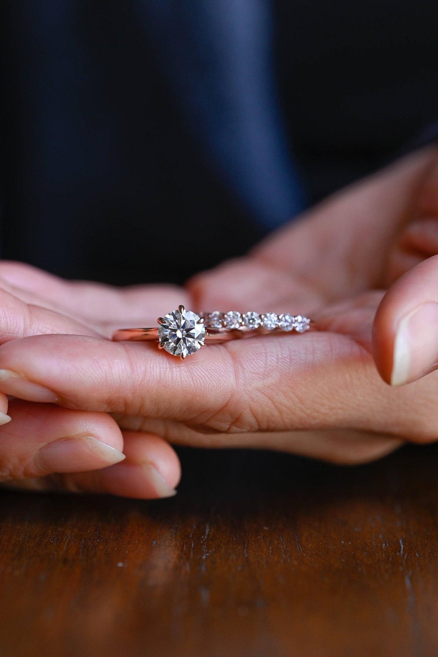 Eliza-2.0 Carats Round Moissanite Hidden Halo Bridal Ring Set