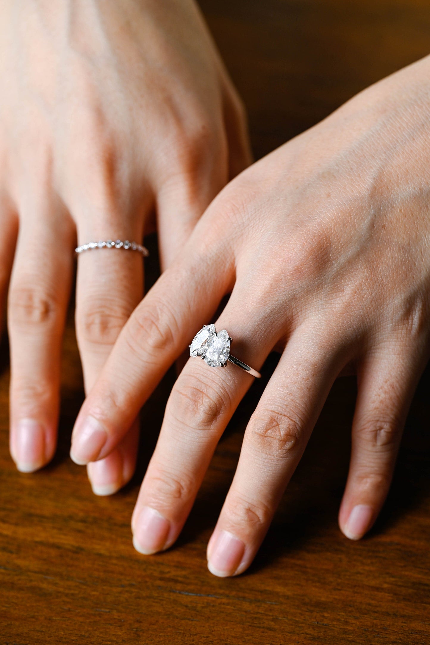 Maeve-4.5 Carats Pear & Marquise Moissanite Two Stone Style Bridal Ring Set