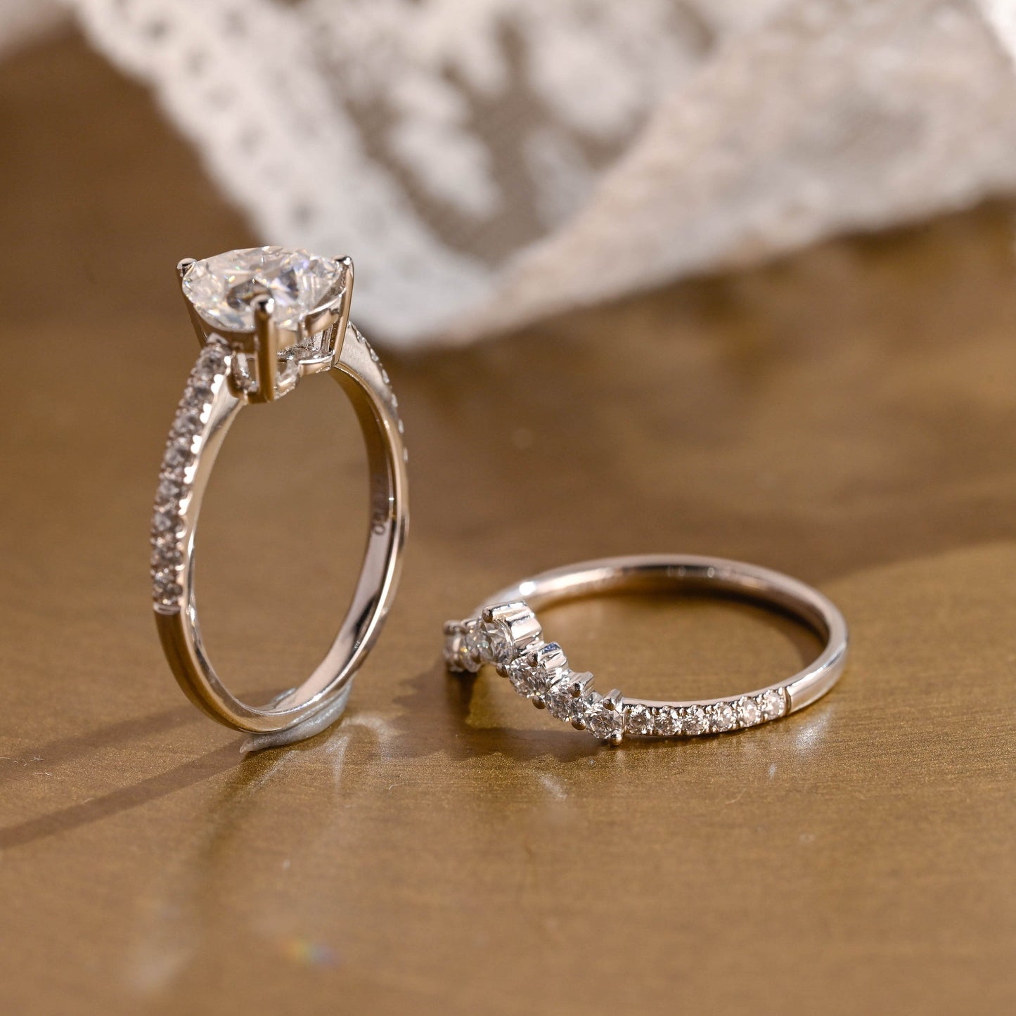 Preston-2.0 Carats Heart Moissanite Pave Bridal Ring Set