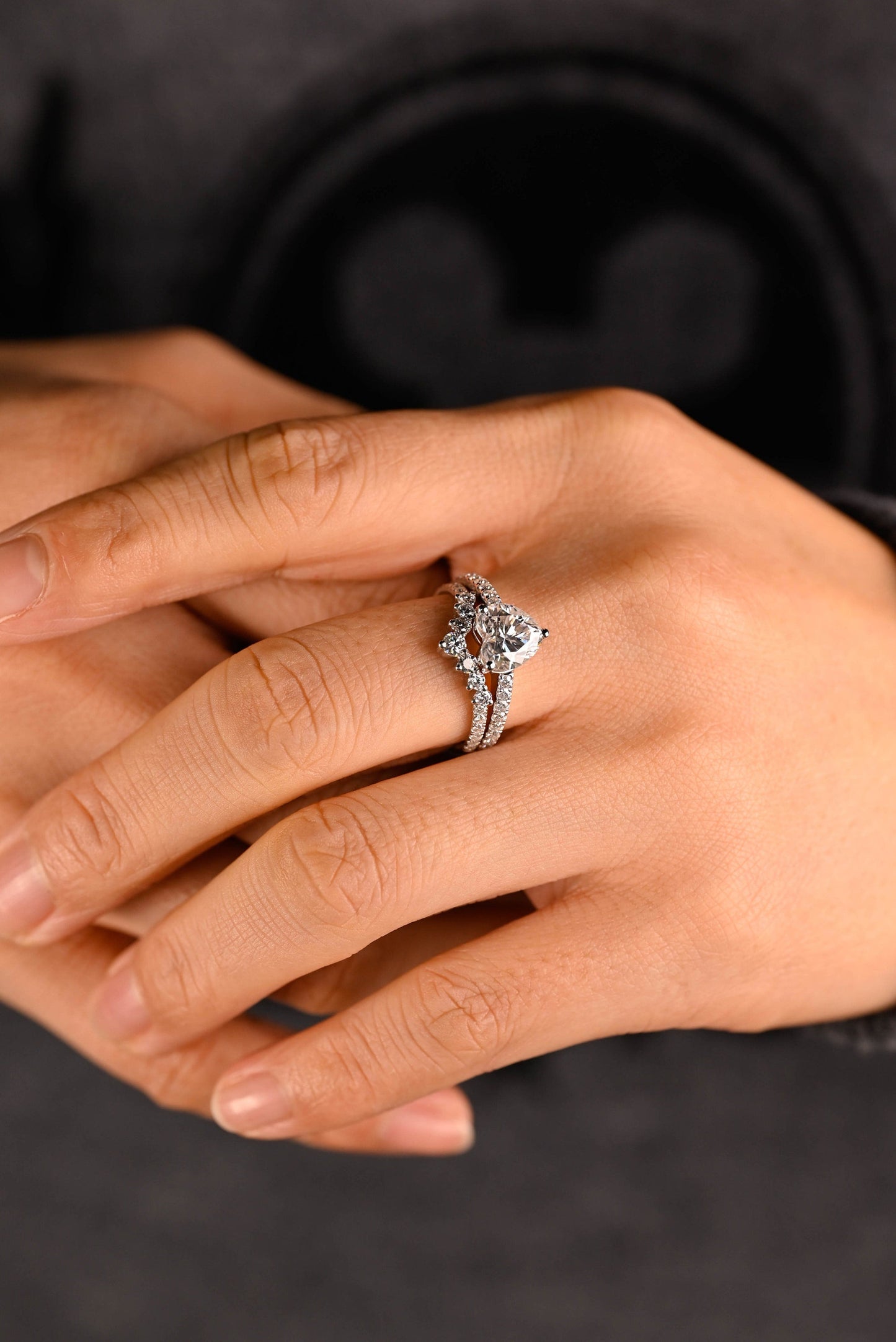 Preston-2.0 Carats Heart Moissanite Pave Bridal Ring Set