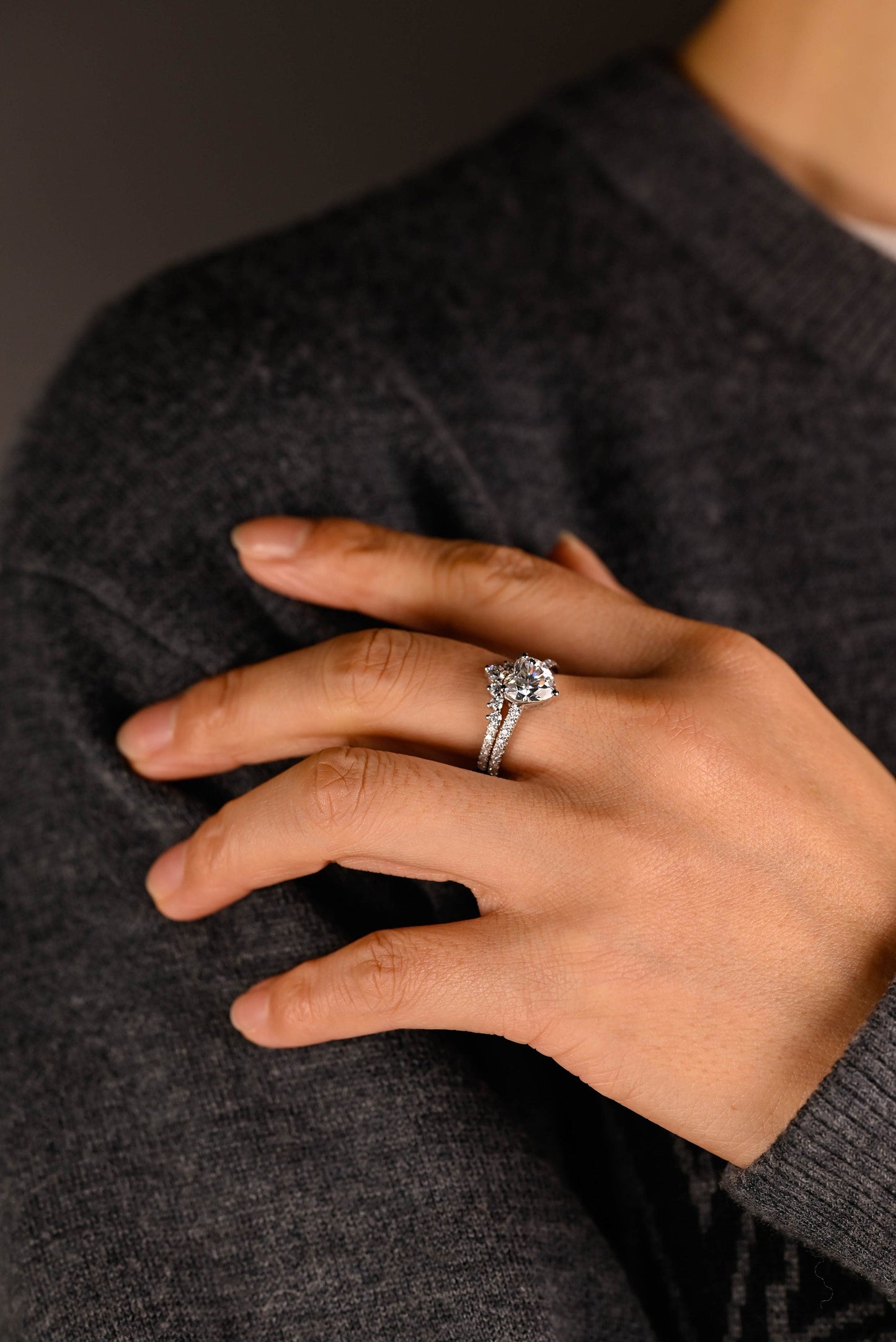 Preston-2.0 Carats Heart Moissanite Pave Bridal Ring Set