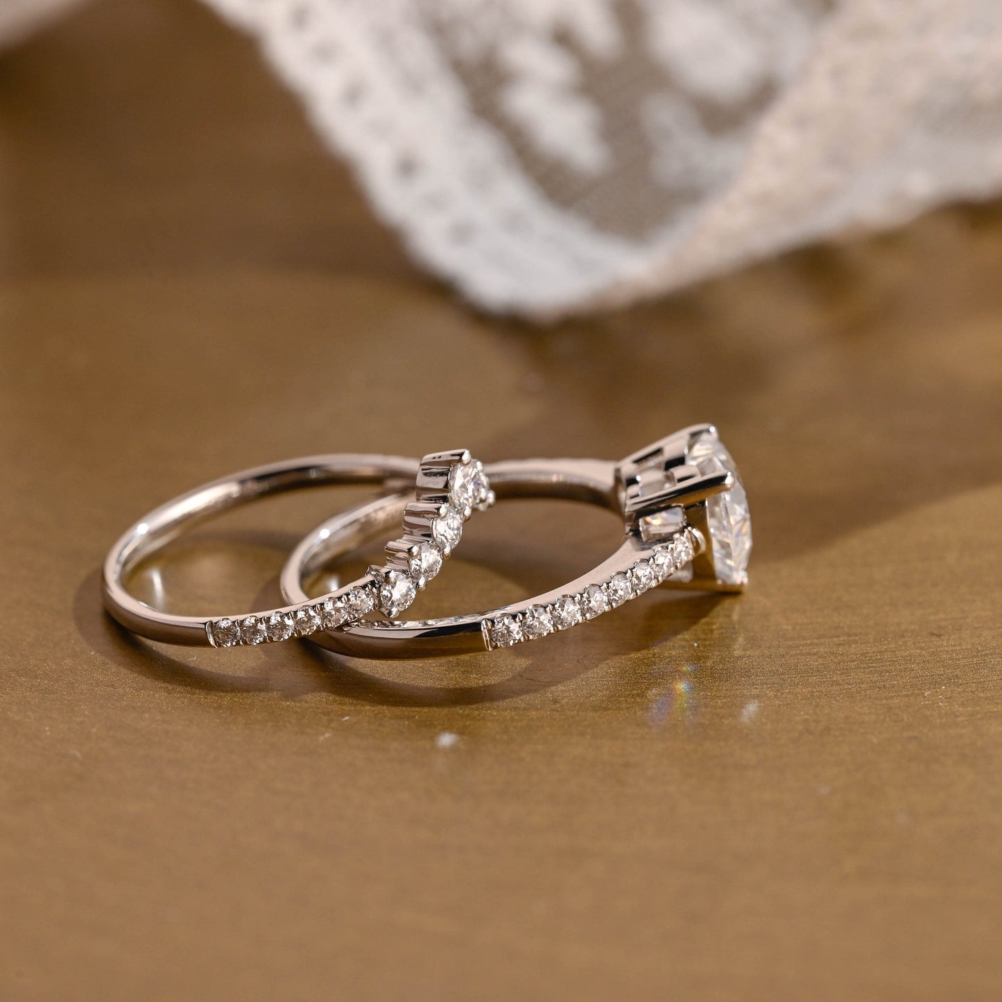 Preston-2.0 Carats Heart Moissanite Pave Bridal Ring Set