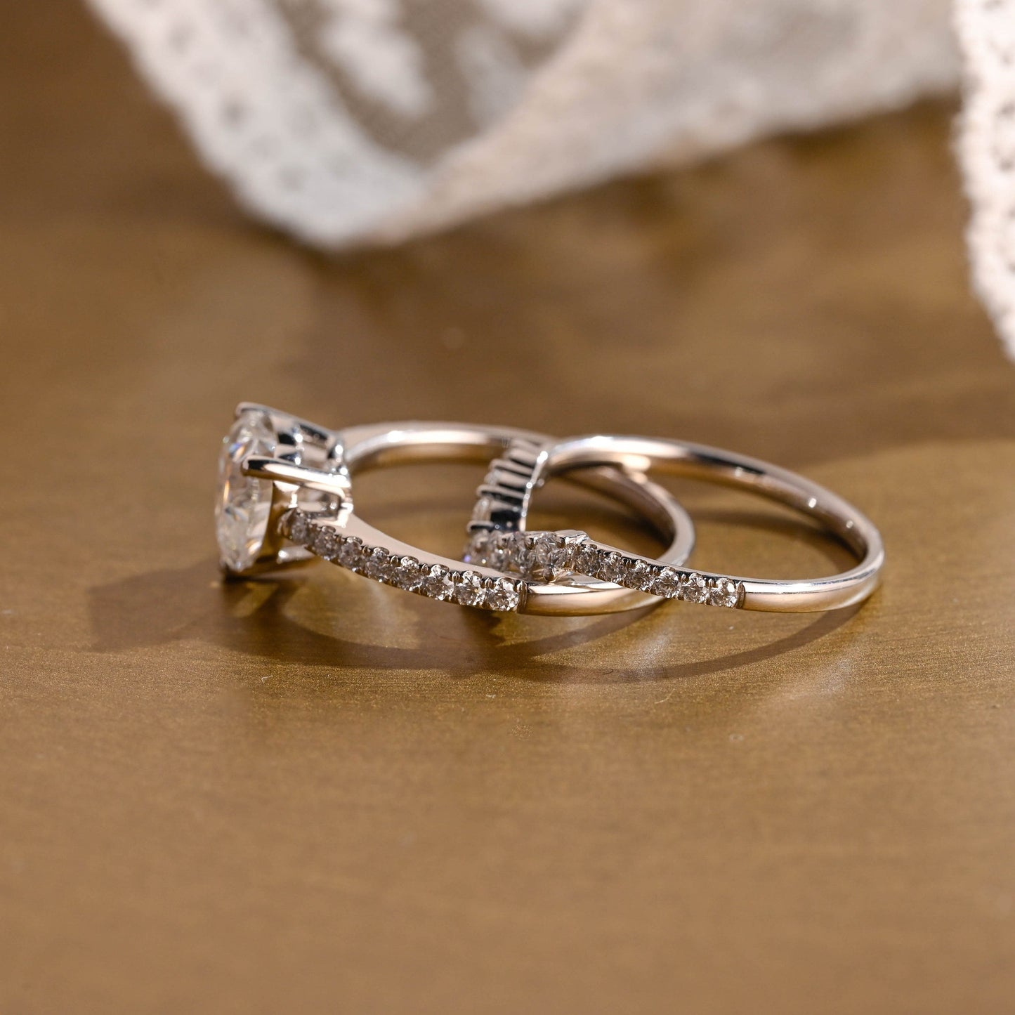 Preston-2.0 Carats Heart Moissanite Pave Bridal Ring Set