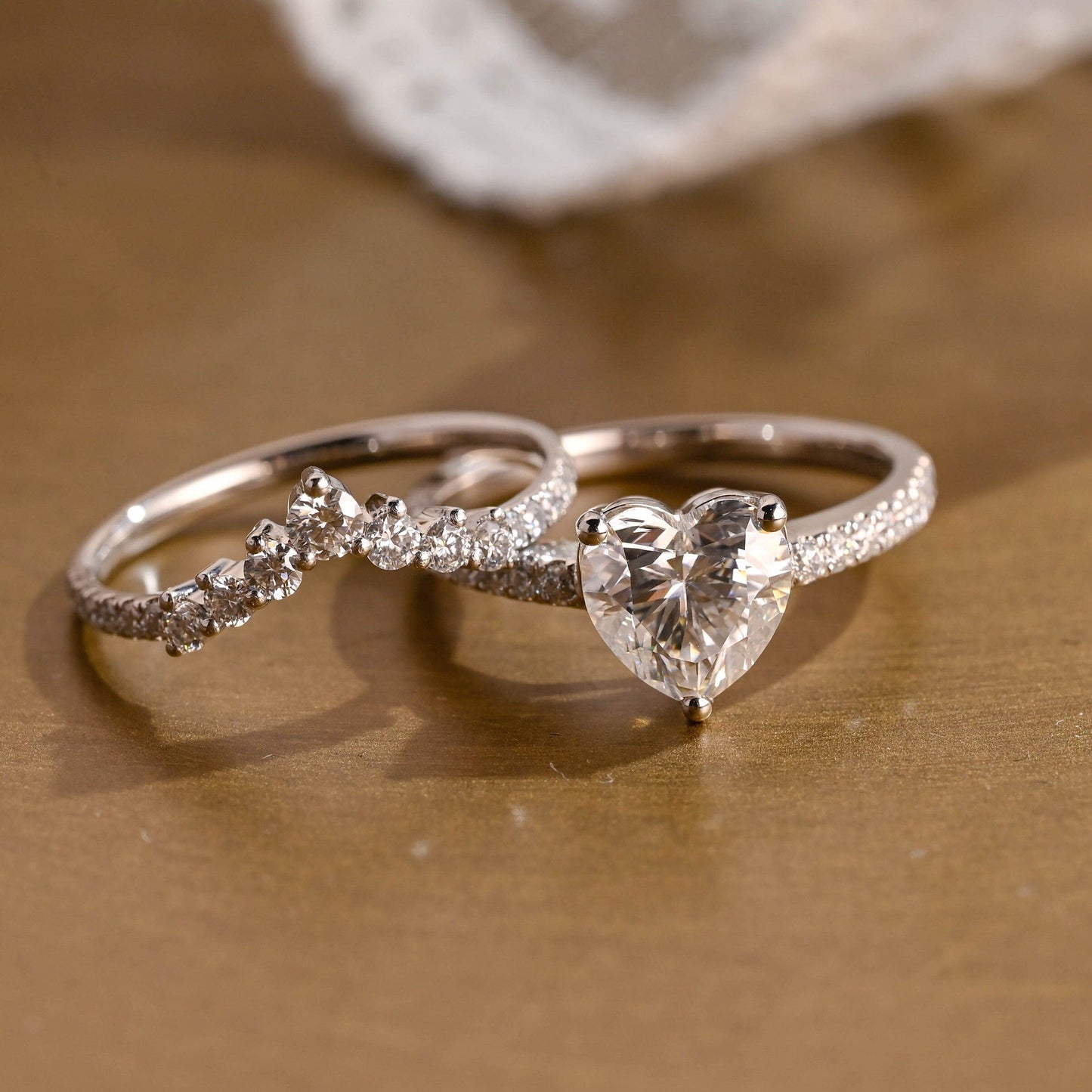 Preston-2.0 Carats Heart Moissanite Pave Bridal Ring Set