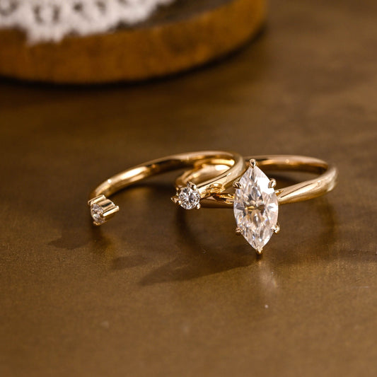 Rhys-0.8 Carats Marquise Moissanite Solitaire Bridal Ring Set