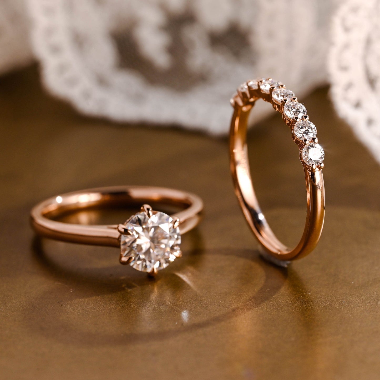 Eliza-2.0 Carats Round Moissanite Hidden Halo Bridal Ring Set