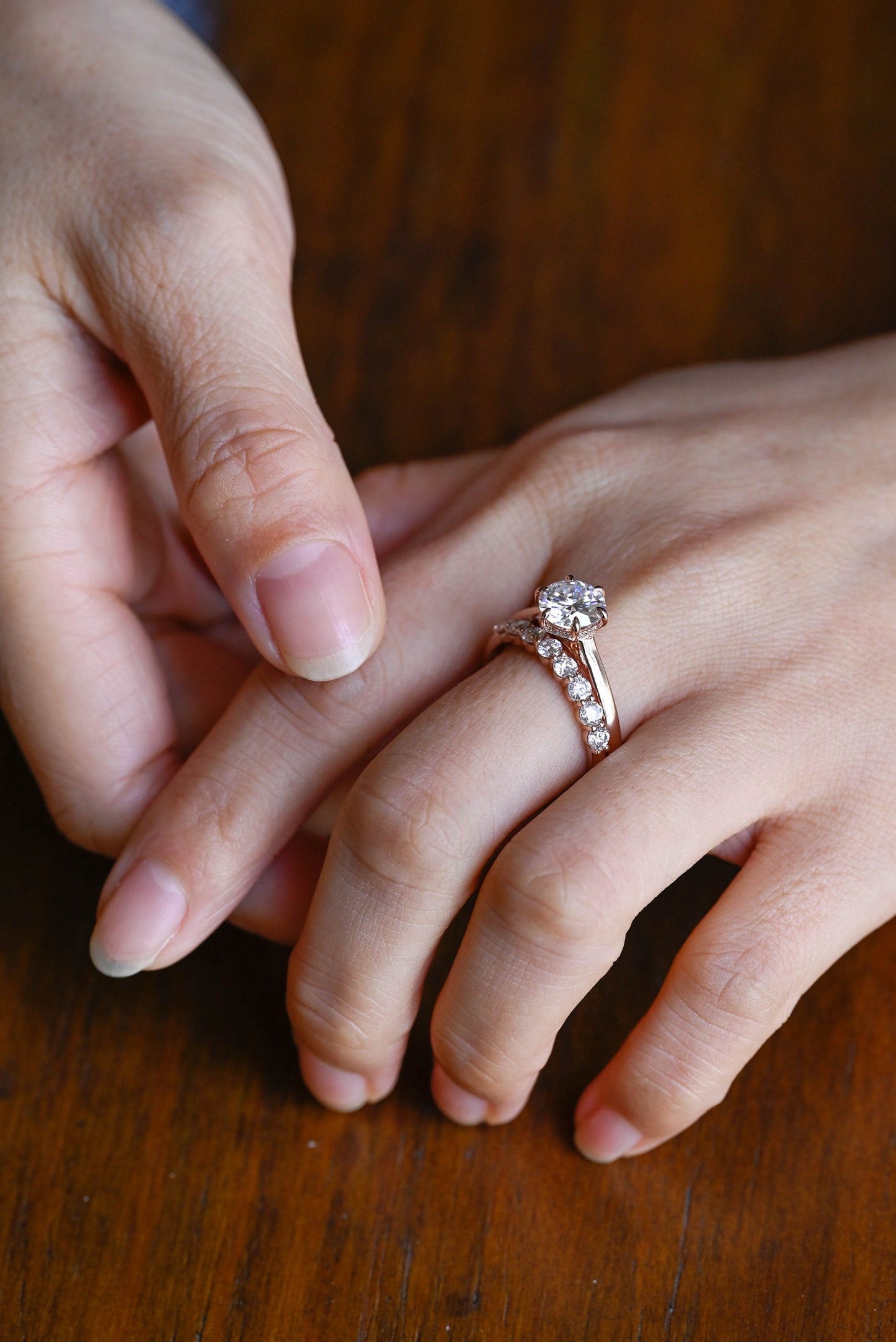 Eliza-2.0 Carats Round Moissanite Hidden Halo Bridal Ring Set