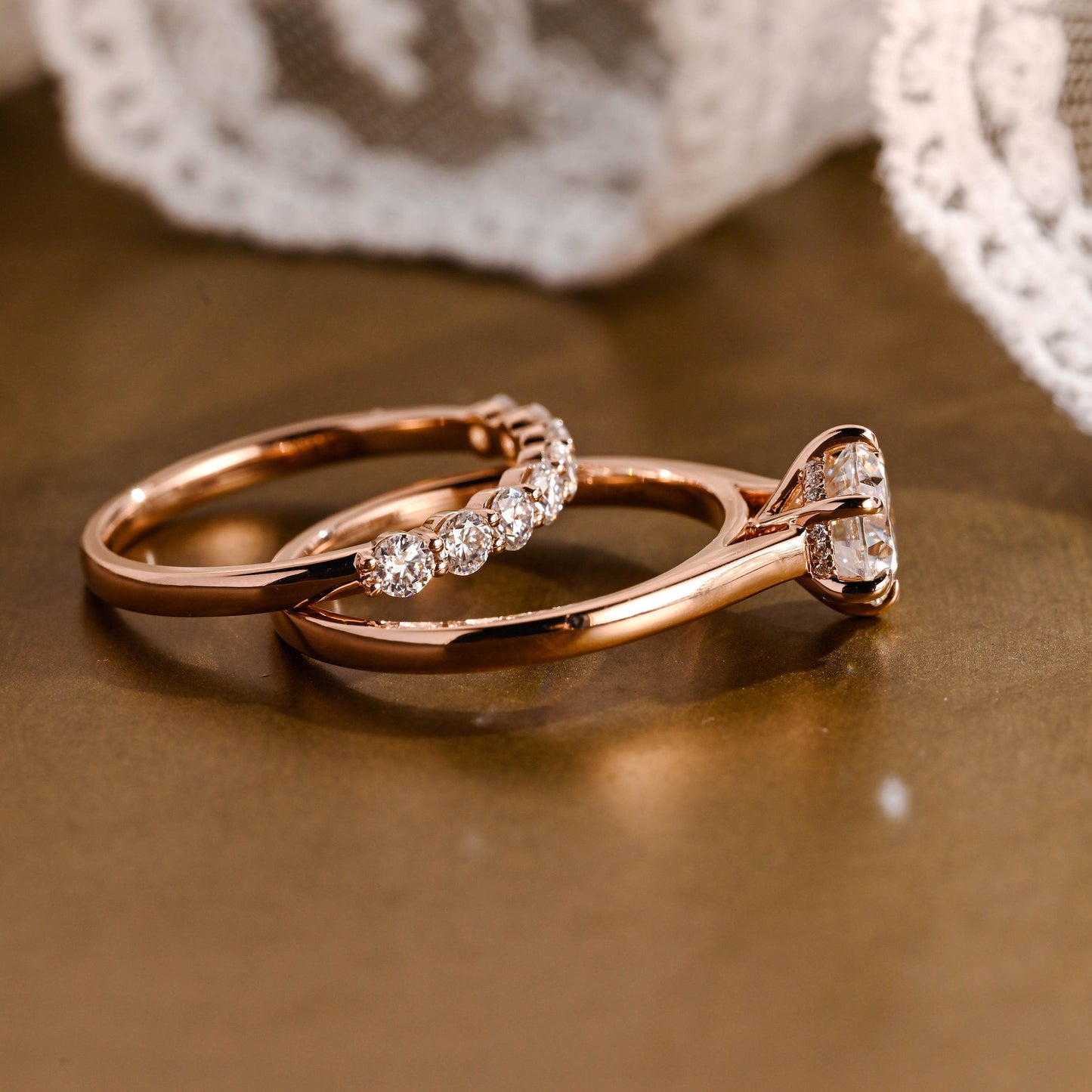 Eliza-2.0 Carats Round Moissanite Hidden Halo Bridal Ring Set