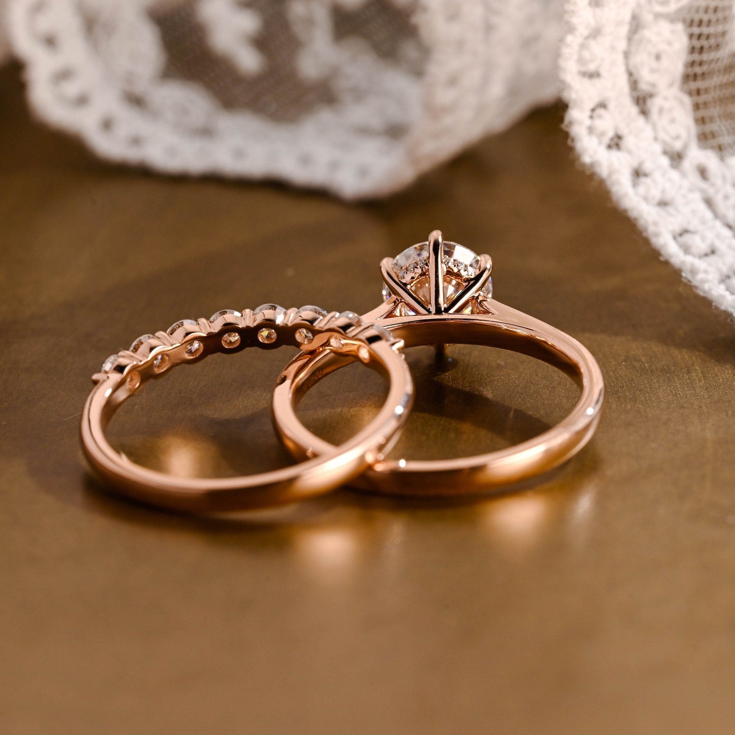Eliza-2.0 Carats Round Moissanite Hidden Halo Bridal Ring Set